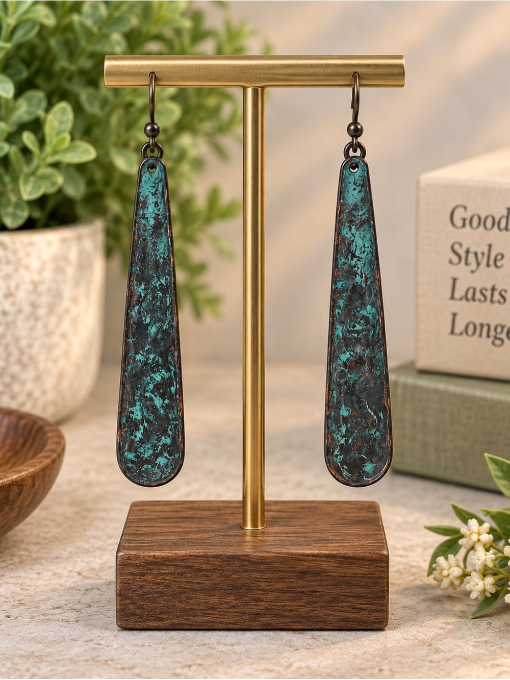 6/25 - Pomina Turquoise Patina Long Drop Earrings (BR777/2)